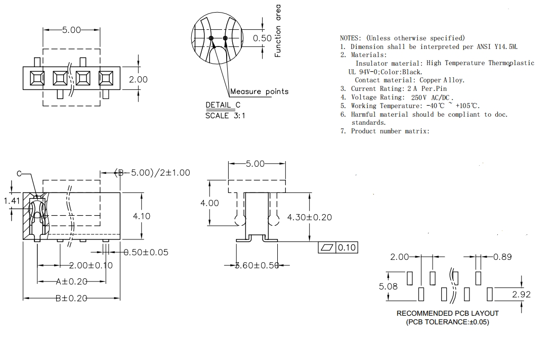 2.0mm Pitch Socket/Single Row/SMD/SMT/H: 4.3mm