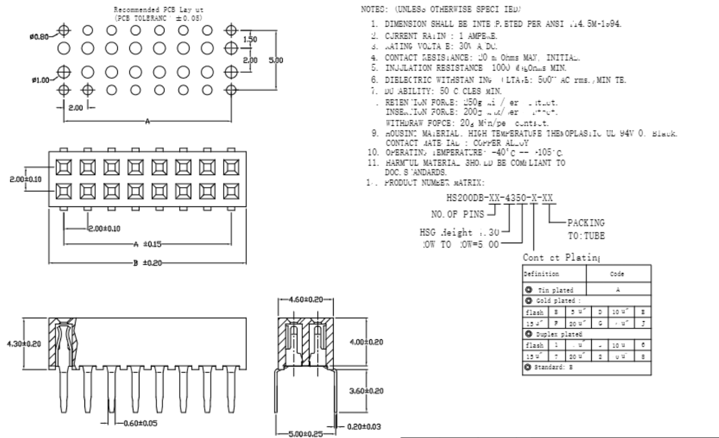 2.0mm Socket Dual Entry/Double/ H: 4.3mm